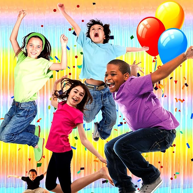 4 Pack Rainbow Foil Fringe Curtain Backdrop, 3.3Ft x 9.8Ft Colorful Metallic - Image 3