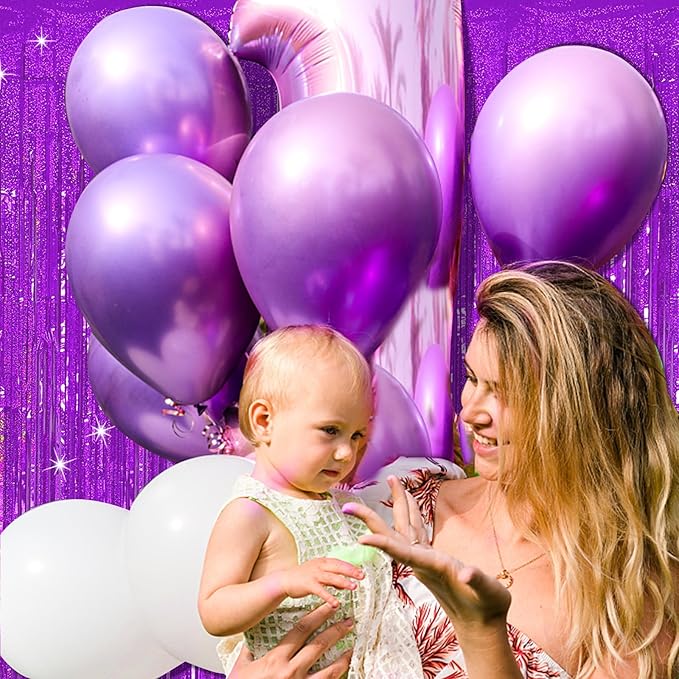 Tinsel Curtain Party Backdrop Purple Birthday Decorations 10 Packs Glitter Foil - Image 2