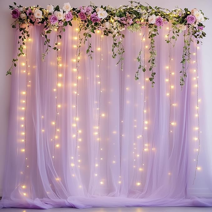 Fomcet Lavender Tulle Backdrop Curtains by Fomcet