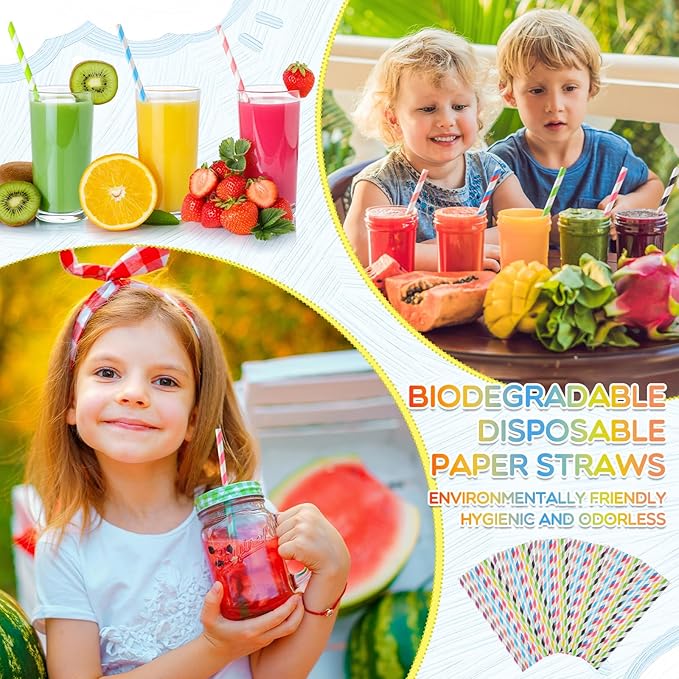 Eaasty 1200 Pcs Colored Paper Straws Bulk Disposable Striped Drinking Paper - Image 5