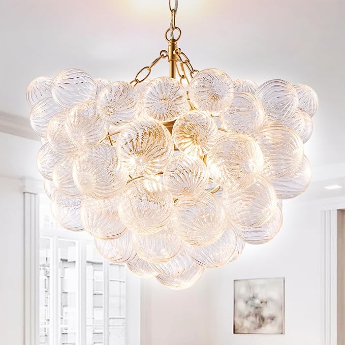 Nordic Bubble Ball Swirled Glass Chandelier, Diam 24 inch Gild Gold and Clear by LongreeLightFixture