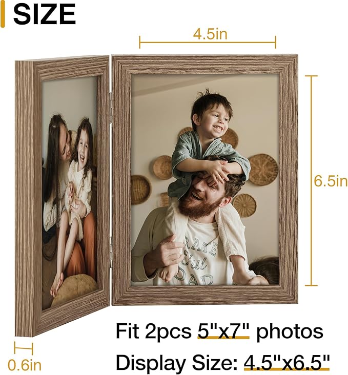 decorUhome Double 5x7 Picture Frame Vertical, Engineered Wood Bifold Photo Frame - Image 4