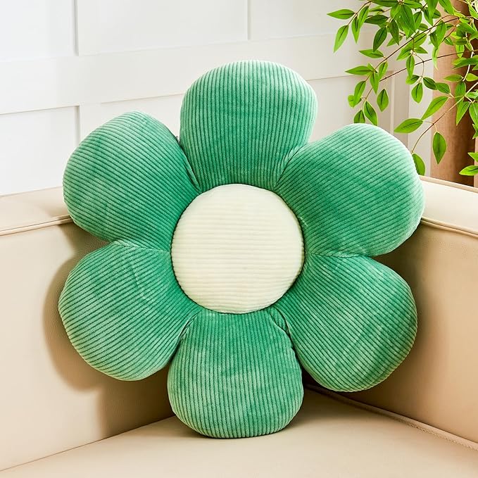 Sage Green Flower Pillow, 14.9" Cute Flower Shaped Floor Pillow, Aesthetic by Kcvvcr