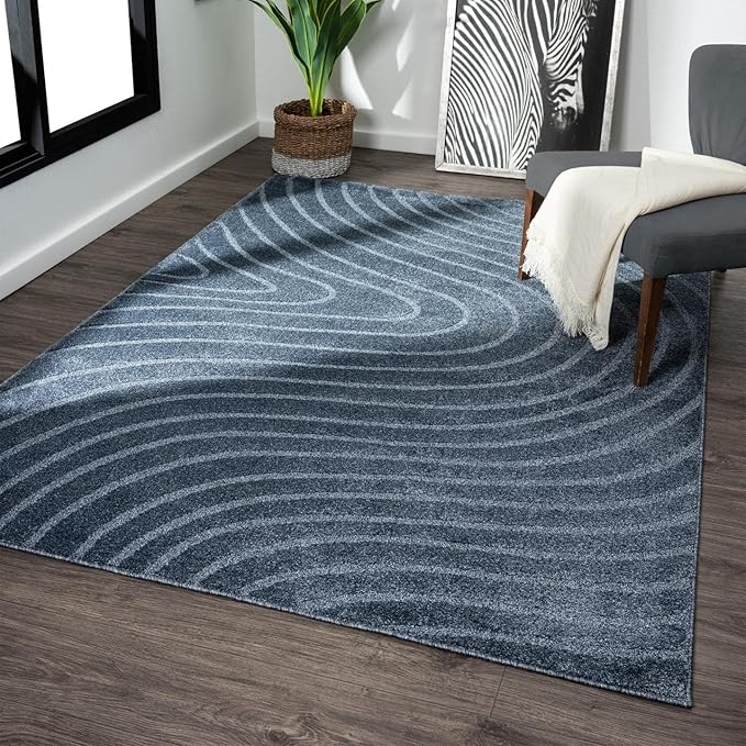 LUXE WEAVERS Modern Geometric Wave Blue 4x6 Area Rug by LuxeWeavers