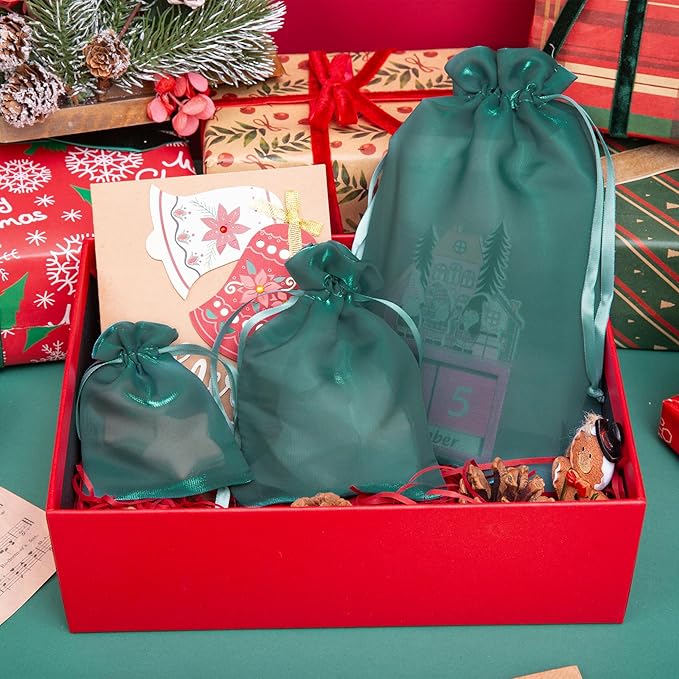 QIANF 20 Pcs Dark Green Small Organza Bags 6X9 inch - Image 5