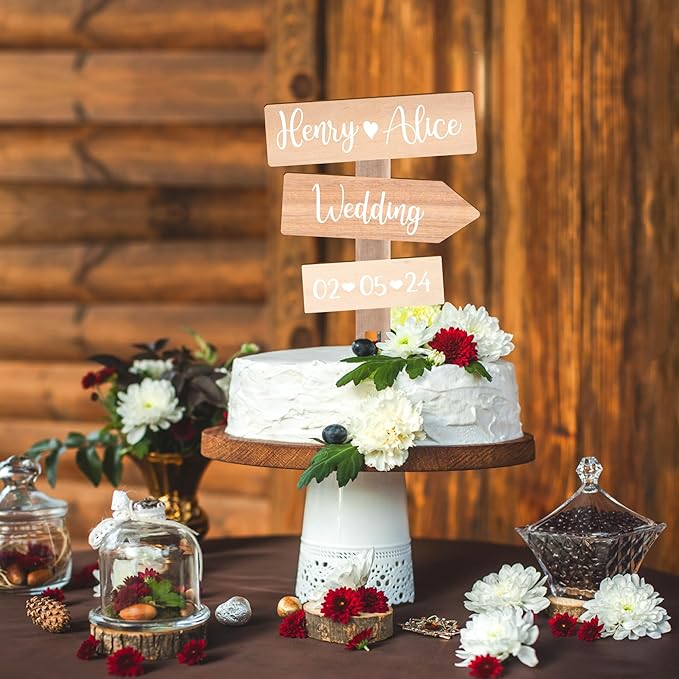 Personalized Rustic Wedding Cake Topper in Wood Custom Bride & Groom Names by PartytoBe