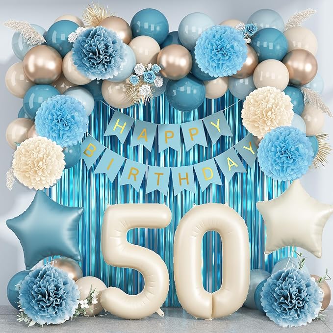 Dusty Blue 50th Birthday Party Decorations by KAINSY