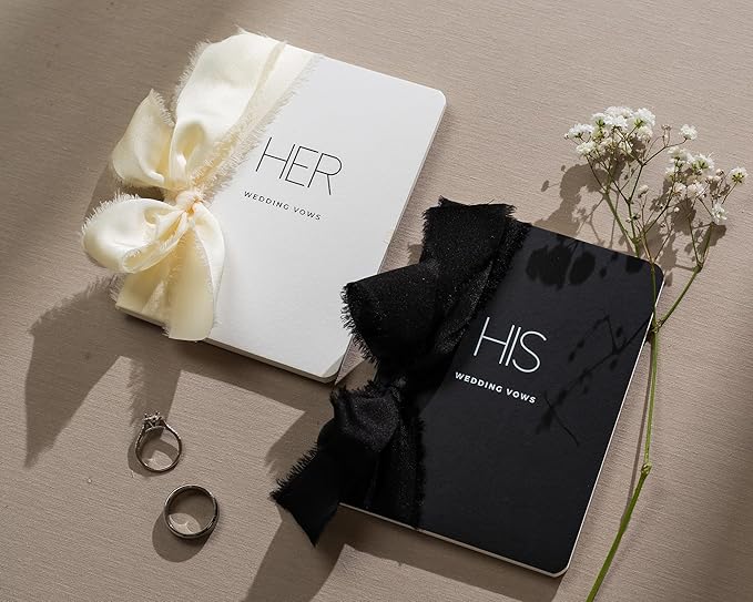 Black White His Her Slim Vow Books w/Ribbon - Image 6