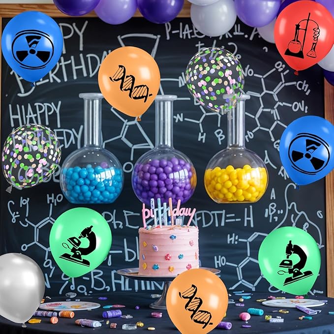 Science Party Balloons, 12 Inch Dark Light Blue Red Green Orange Metallic - Image 5
