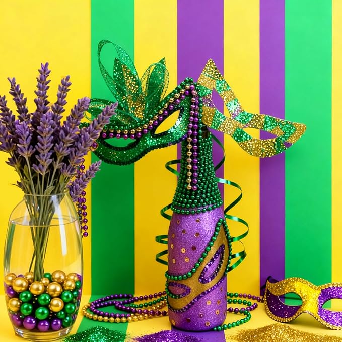 150Pcs Gold&Green&Dark Purple Polished Mardi Gras Beads - Image 4
