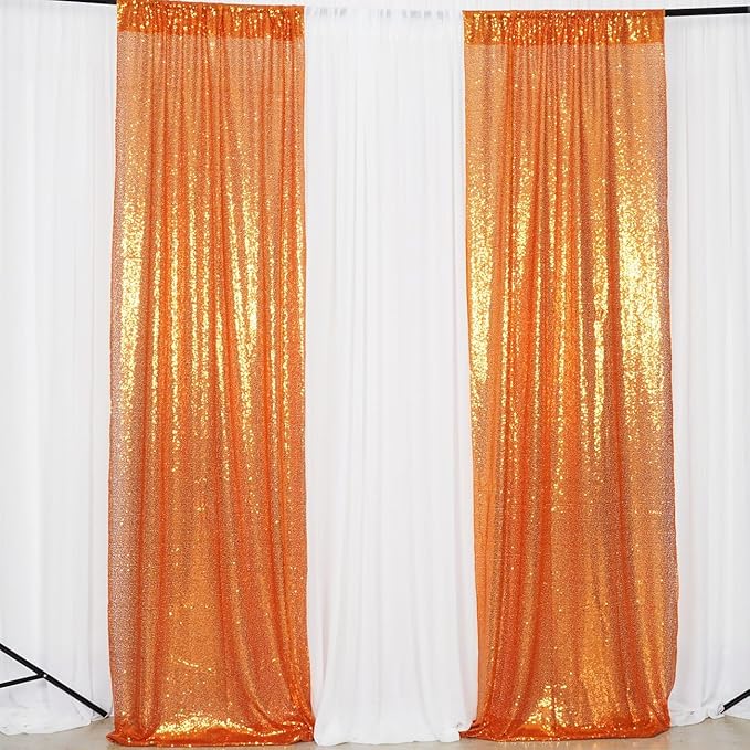 Poise3EHome Orange Sequin Backdrop Curtain, 2 Panels 2FTx8FT Glitter Background - Image 3