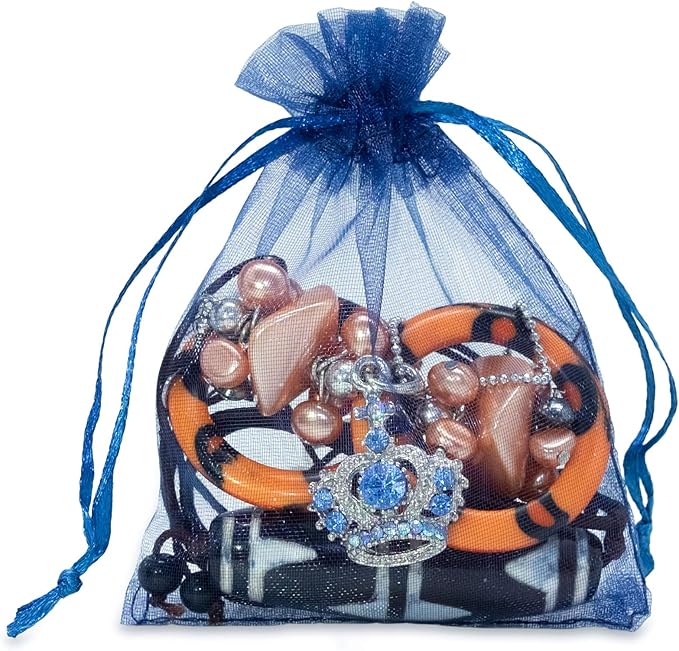 TheDisplayGuys 100-Pack 3x4 Navy Blue Sheer Organza Gift Bags - Image 2