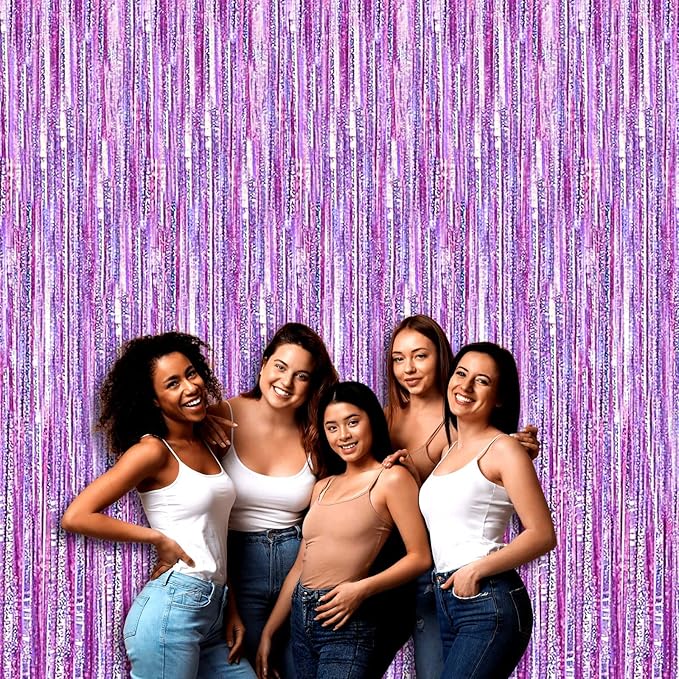 4 Pack Light Purple Tinsel Foil Fringe Curtain Backdrop, 3.28Ft x 8.2Ft - Image 3