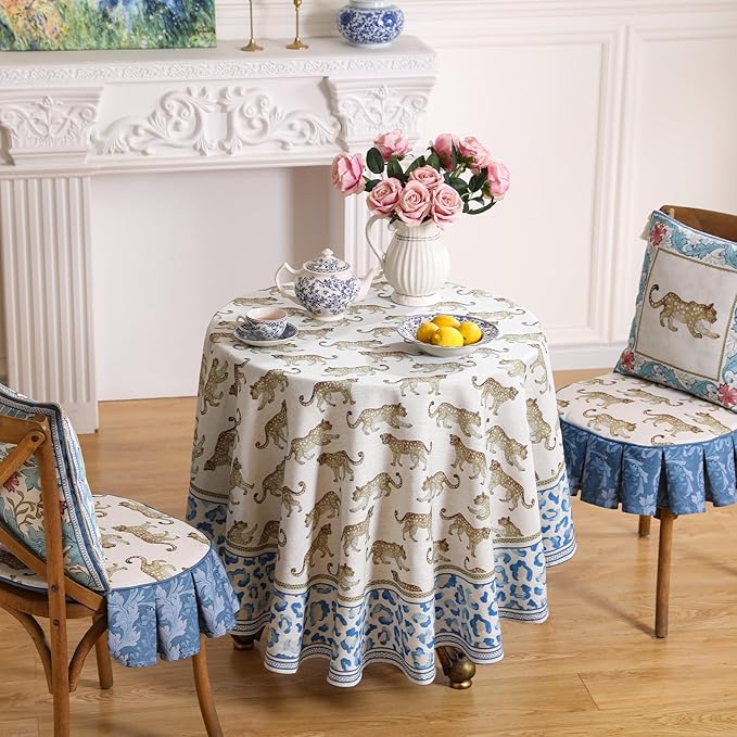 patdrea Designer Leopard Animal Linen Round Table Cloth, Soft Breathable - Image 7