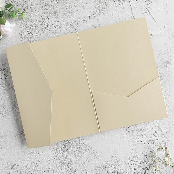 20 PCS Champagne Tri-fold Laser Cut Wedding Invitation Pockets - Image 9