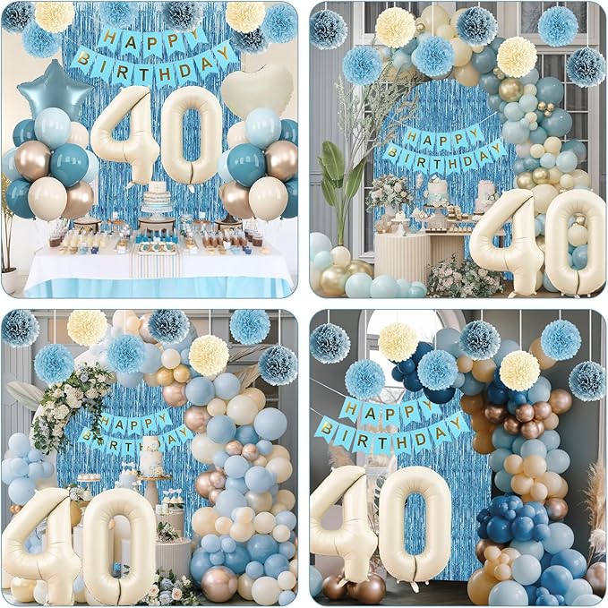 Dusty Blue 40th Birthday Party Decorations - Image 7