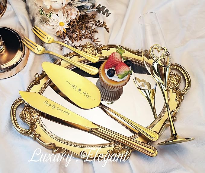 Wedding Cake Knife and Server Set, Toasting Glasses - Image 2