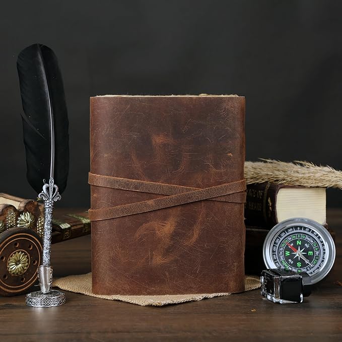 Leather Journal with Deckle Edge Paper 7x5 inch and Vintage Key | Handmade - Image 6