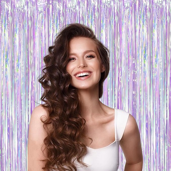 Iridescent Party Backdrop 3Packs, Transparent Tinsel Foil Fringe Curtain - Image 5