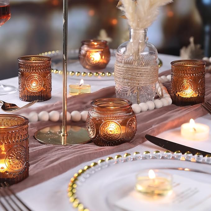 DARJEN 12Pcs Amber Votive Candle Holders - Image 3