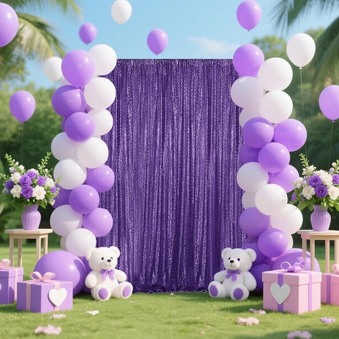 Purple Sequin Backdrop Curtain 2 Pieces 2FTx8FT Glitter Photography Backdrop - Image 4