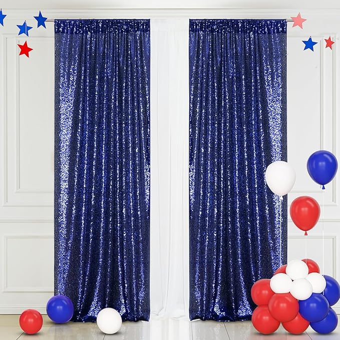 Eternal Beauty Navy Blue Sequin Backdrop Curtains, Shimmer Back Drop by EternalBeauty