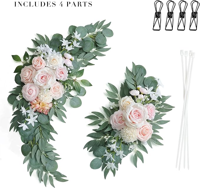 Artificial Pink Wedding Arch Flowers Swag Set of 2 - Image 5
