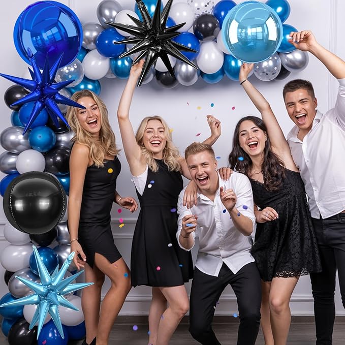 6Pcs Black Blue Foil Balloons, 22Inch Navy Blue Black 4D Round Ball Balloon and - Image 6
