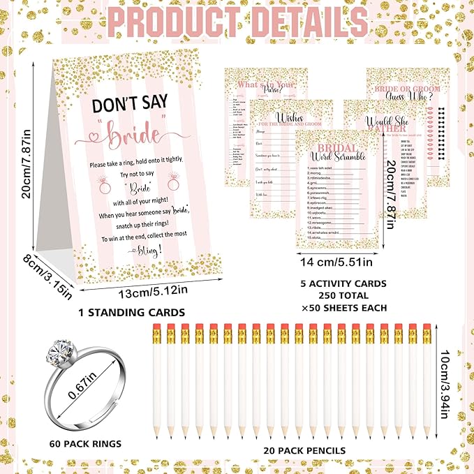 Estune 331 Pcs Bridal Shower Games Supplies, 5 Sets 250 Pcs Wedding Cards 1 Put - Image 3