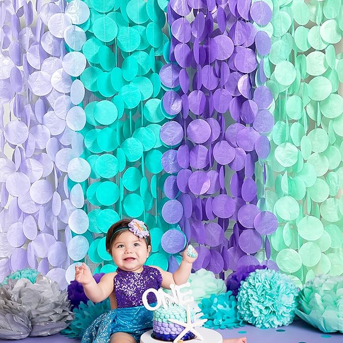 205Ft Purple Teal Big Circle Dot Backdrop Streamer Tissue Paper Polka Dot - Image 4