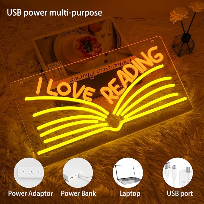 I Love Reading Neon Sign for Wall Decor, Dimmable Classroom LED Light Up Sign - Image 4