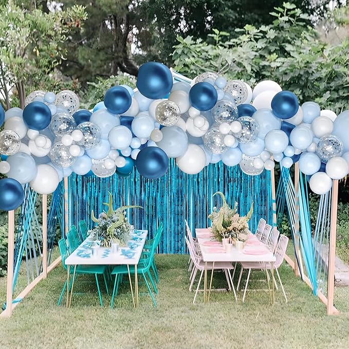 Crosize 3 Pack 3.3 x 9.9 ft Blue Foil Fringe Backdrop Curtain, Streamer - Image 4