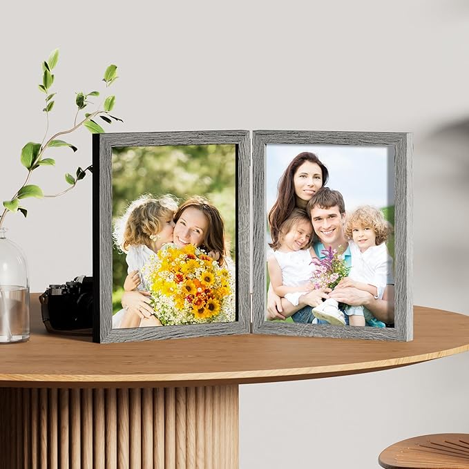 decorUhome Double 8x10 Picture Frame Vertical, Engineered Wood Bifold Photo - Image 6