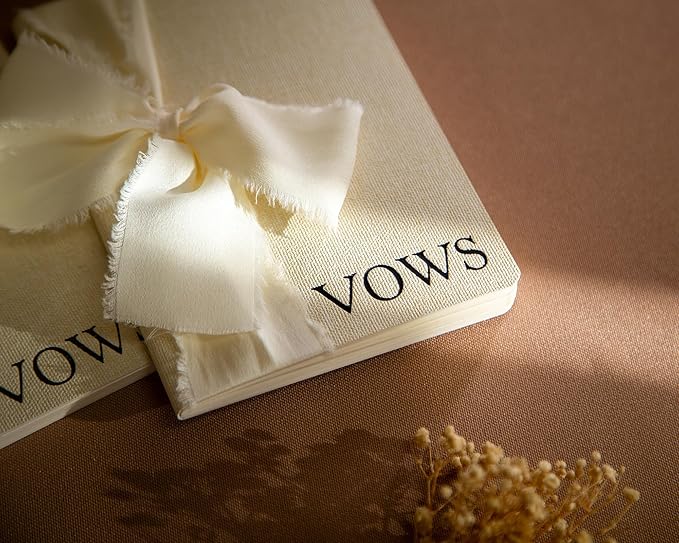 Cream Embossed Slim Vow Books w/Ribbon - Image 3