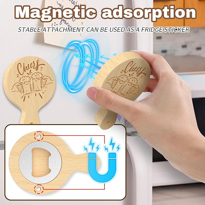 8 Custom Magnetic Bottle Opener Refrigerator, Personalized Engraved Wood Beer - Image 4