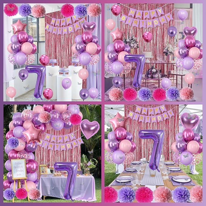 Pink Purple 7th Birthday Party Decorations - Image 7