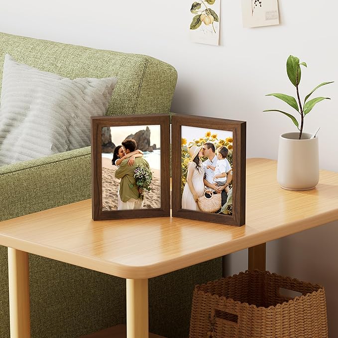 decorUhome Double 5x7 Picture Frame Vertical, Engineered Wood Bifold Photo Frame - Image 2