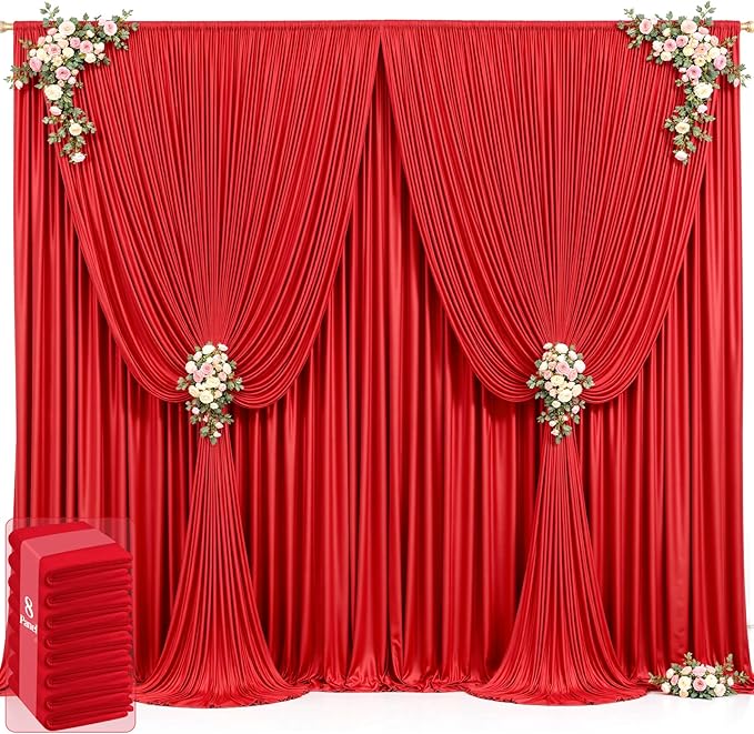 40ft x 12ft Red Backdrop Curtains Wrinkle Free Backdrop Curtain by Tao-GePartyDecorations