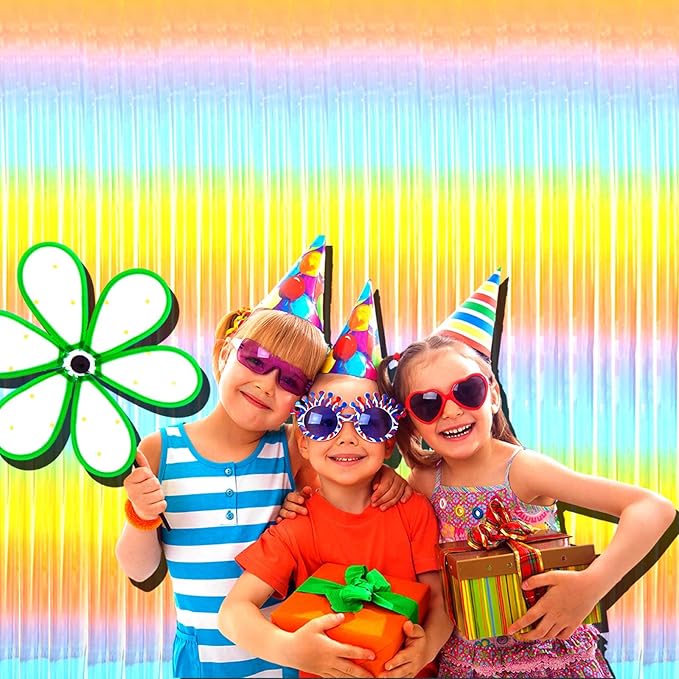 4 Pack Rainbow Foil Fringe Curtain Backdrop, 3.3Ft x 9.8Ft Colorful Metallic - Image 4