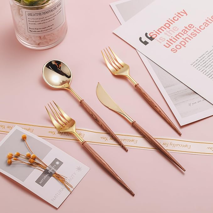 Lullaby 240PCS Gold Plastic Silverware, 80 Spoons, 80 Knives, Elegant - Image 7