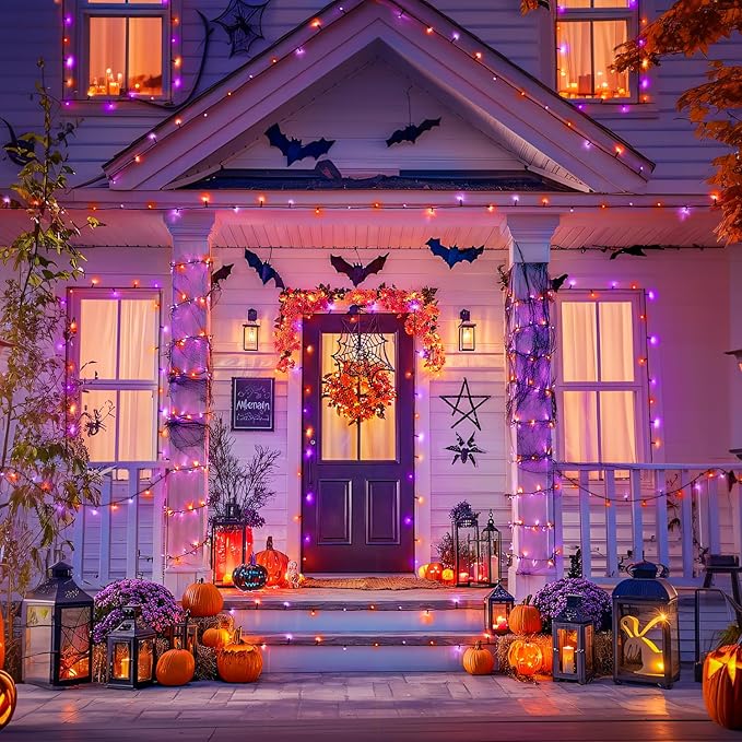 JMEXSUSS Orange and Purple Solar Halloween Lights, 2 Pack Each 100 Led Solar - Image 4