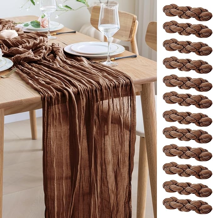 Asee'm 12pcs Cheesecloth Table Runner 120 Inches Long Brown Boho Gauze Cheese by Aseem