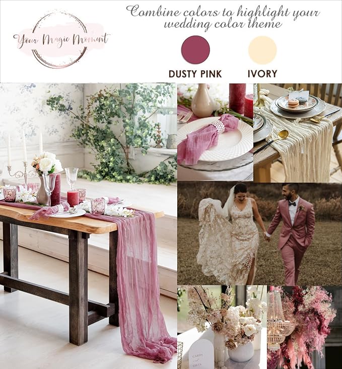 Dusty Pink Table Runner Cheesecloth 141'' Rustic Sheer Gauze Runner Farmhouse - Image 6
