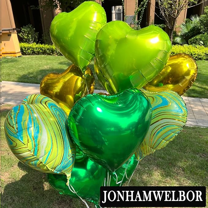 Jonhamwelbor 20Pcs 18 inch Green Foil Mylar Heart Shape Balloons Decorations - Image 3