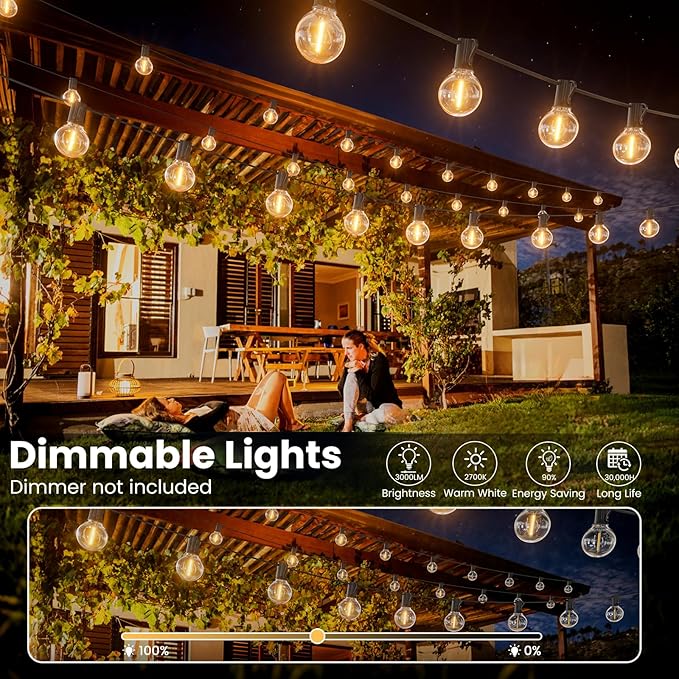 RTTY Outdoor String Lights 200ft, 2 Pack 100ft G40 Led Patio Globe Lights - Image 6