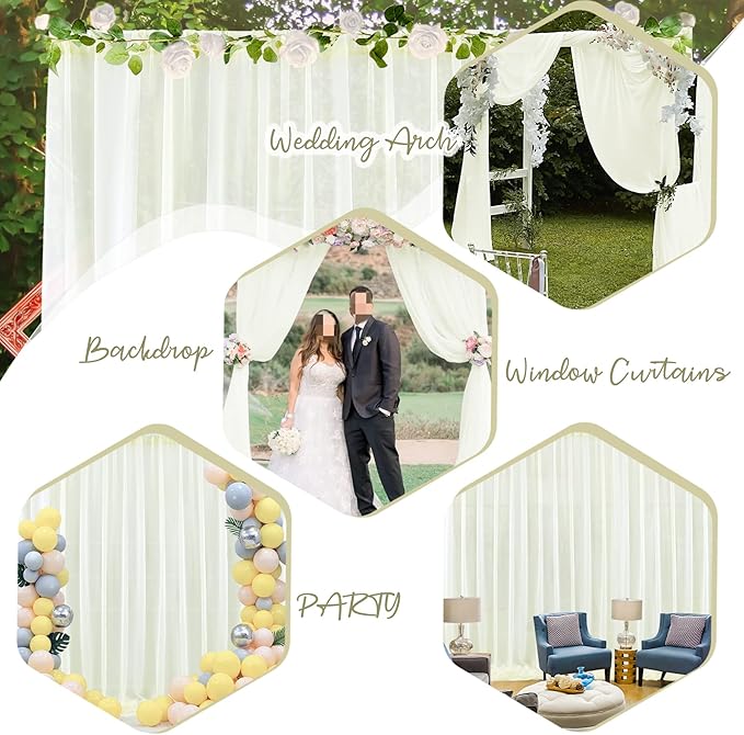 PARTISKY 10ftx10ft Ivory Chiffon Sheer Backdrop Curtains, Wrinkle-Free Wedding - Image 4