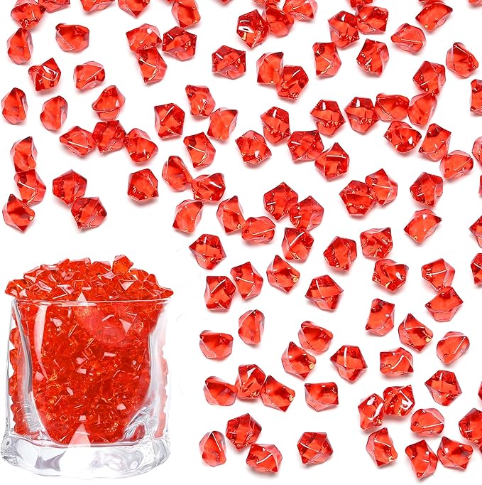 LAIDANLA 500PCS Red Acrylic Gems Vase Fillers Red Fake Ice Cubes Plastic by LAIDANLA