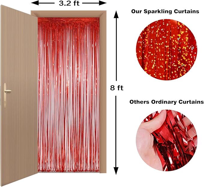Melsan 2 Pack Red Tinsel Foil Fringe Curtains Backdrop, Sparkle Tinsel Backdrop - Image 9
