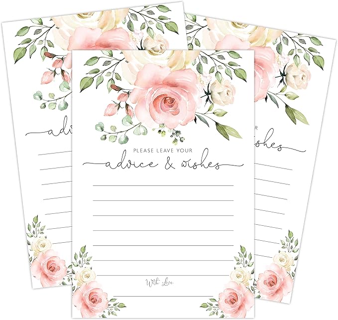 Your Main Event Prints Blush Floral Advice and Wishes Cards by YourMainEventPrints