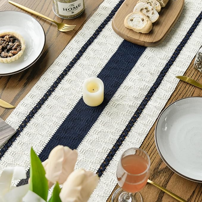 Artoid Mode Dark Blue Farmhouse Woven Rustic Table Runner, Seasonal Holiday - Image 4